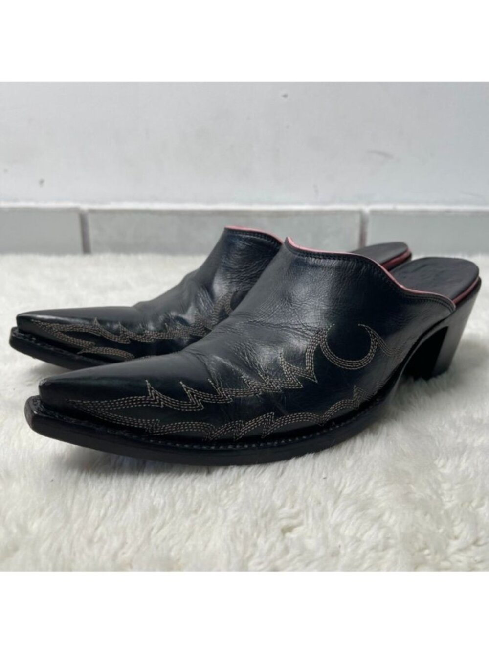 Old Gringo Women’s Black Leather Western Mules Pointed Toe Cowboy Heels Size 7